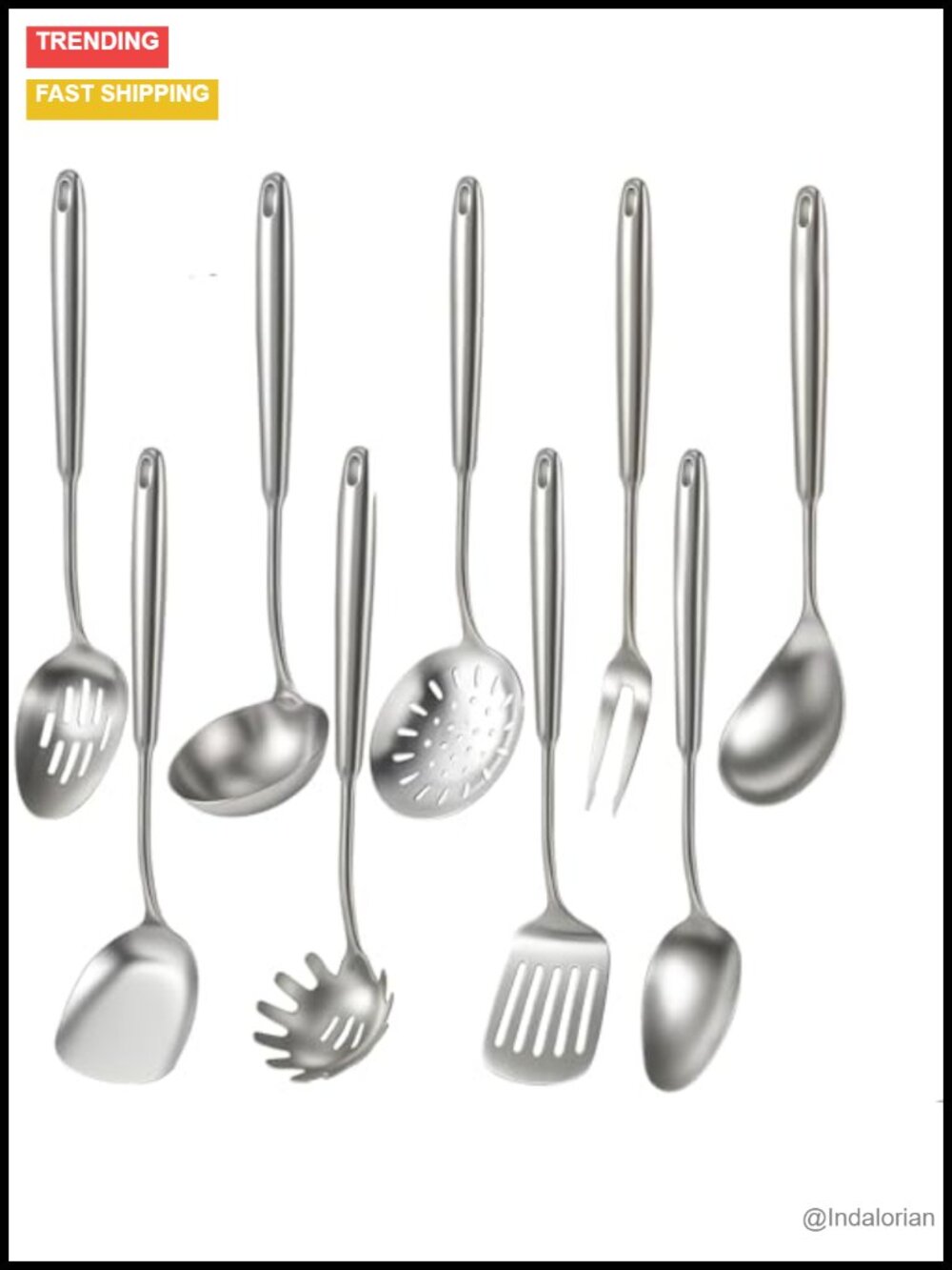 9-Piece 304 Stainless Steel Cooking Utensils Set Kitchen Tools Dishwasher Safe